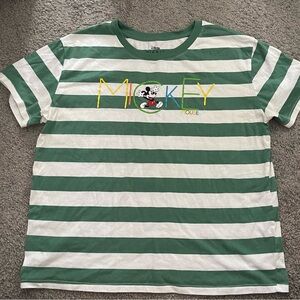 Disney Mickey Mouse Striped Green and White Tee